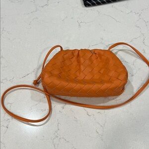 Orange Woven Leather Crossbody Bag